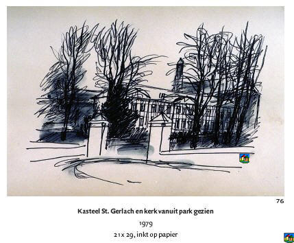 Kasteel St. Gerlach en kerk vanuit park gezien